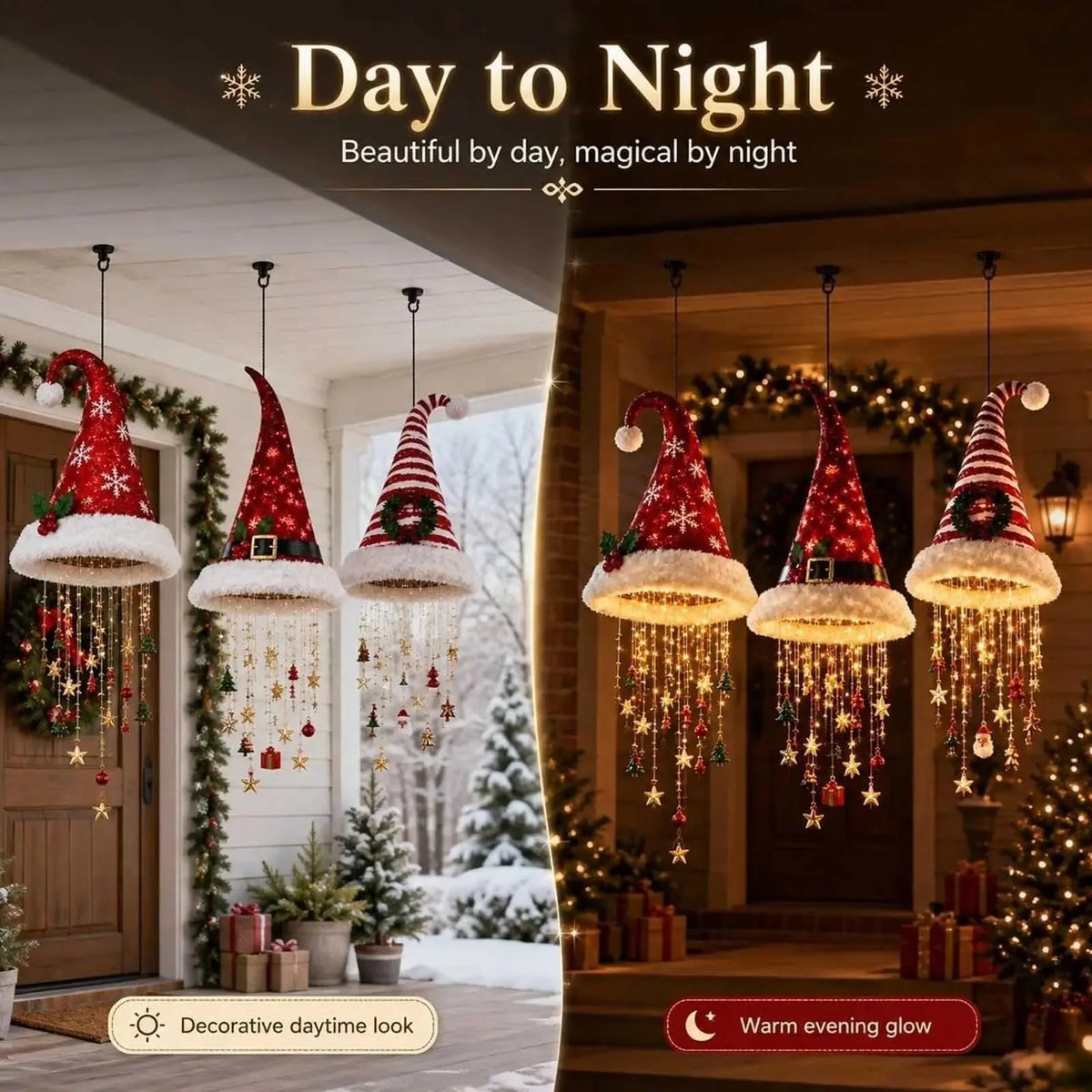Lampadario a Forma di Cappello di Babbo Natale Illuminato - Decorazioni Natalizie a LED Calde e Luminose, 5 Stili per Decorazioni Festive