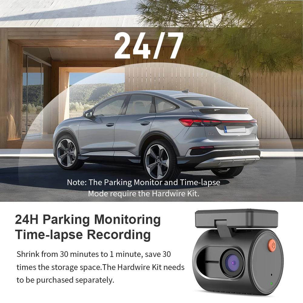 Telecamera da cruscotto 2K per auto DVR KAWA Dash Cam MINI 3 Videoregistratore Controllo vocale di emergenza Visione notturna WiFi APP Monitor Dashcam