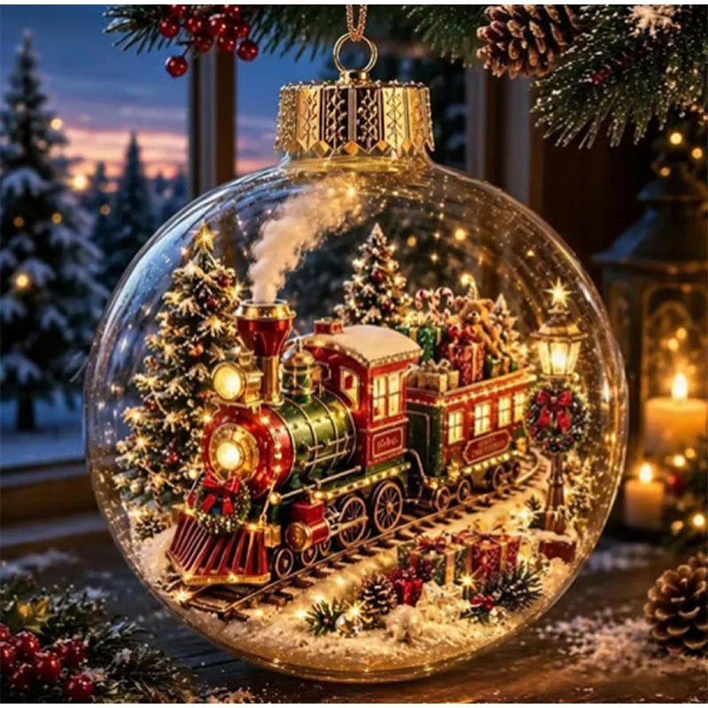 Decorazione natalizia a forma di diorama, sfera trasparente luminosa, nuovo design, decorazione invernale a forma di diorama, ideale per finestre, albero di Natale, da appendere, regali per le feste.