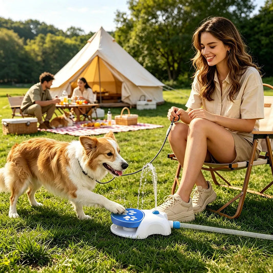 Fontana d'Acqua per Cani con Tubo da 162 cm, Distributore d'Acqua a Pedale per Cani, Spruzzatore per Patio, Giardino e Prato