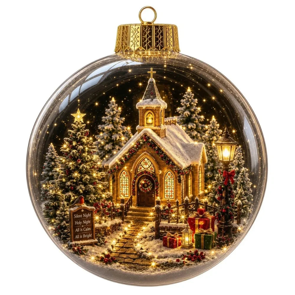 1 pezzo di ornamento natalizio a forma di palla in acrilico da 8 cm, design trasparente con ciondolo luminoso di Babbo Natale, decorazione natalizia da appendere.