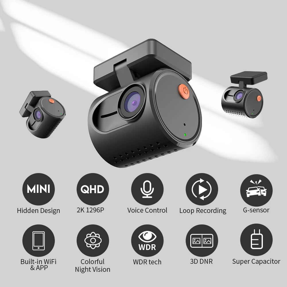 Telecamera da cruscotto 2K per auto DVR KAWA Dash Cam MINI 3 Videoregistratore Controllo vocale di emergenza Visione notturna WiFi APP Monitor Dashcam