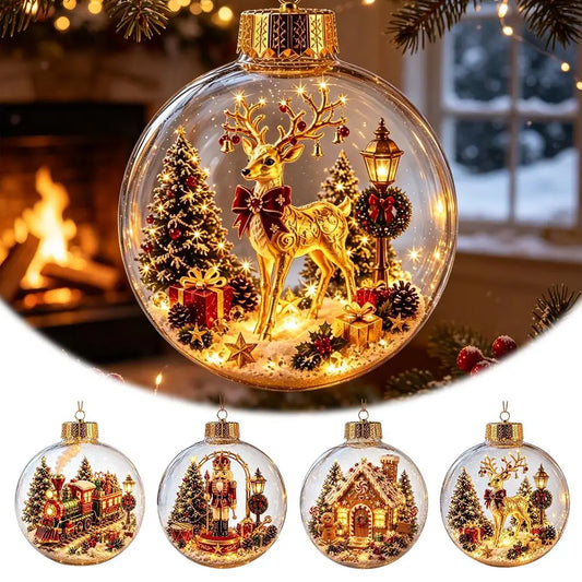 Decorazioni Natalizie con Luci, Creativo Schiaccianoci, Renna, Pupazzo di Neve, Albero di Natale Luminoso, Pendente Decorativo, Sfera di Cristallo