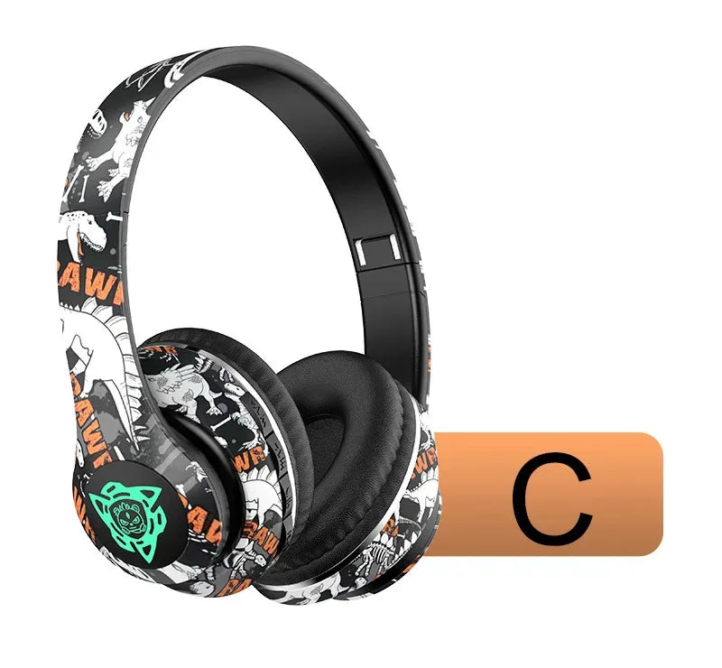 Nuovi Auricolari LED Stile Graffiti Bluetooth Cablati e Wireless, Pieghevoli con Bassi Potenti, Stereo HIFI per Musica e Sport