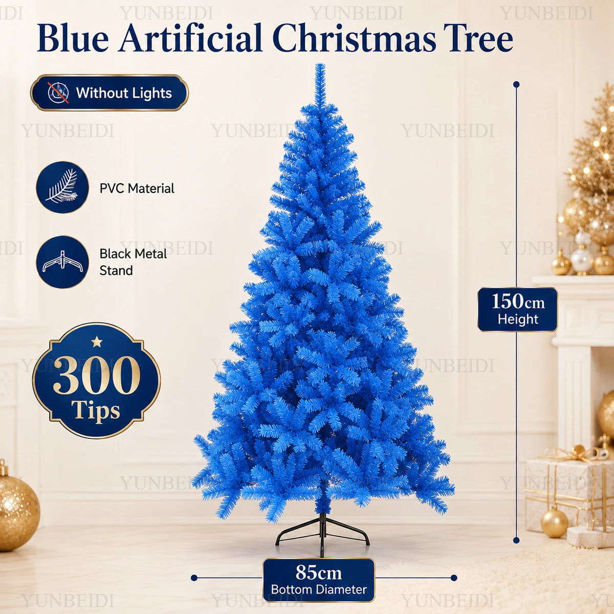 Lussuoso Albero di Natale Blu Artificiale con Rami in PVC e Luci LED Calde, Tema Neve, per Decorazioni Natalizie e Feste in Casa