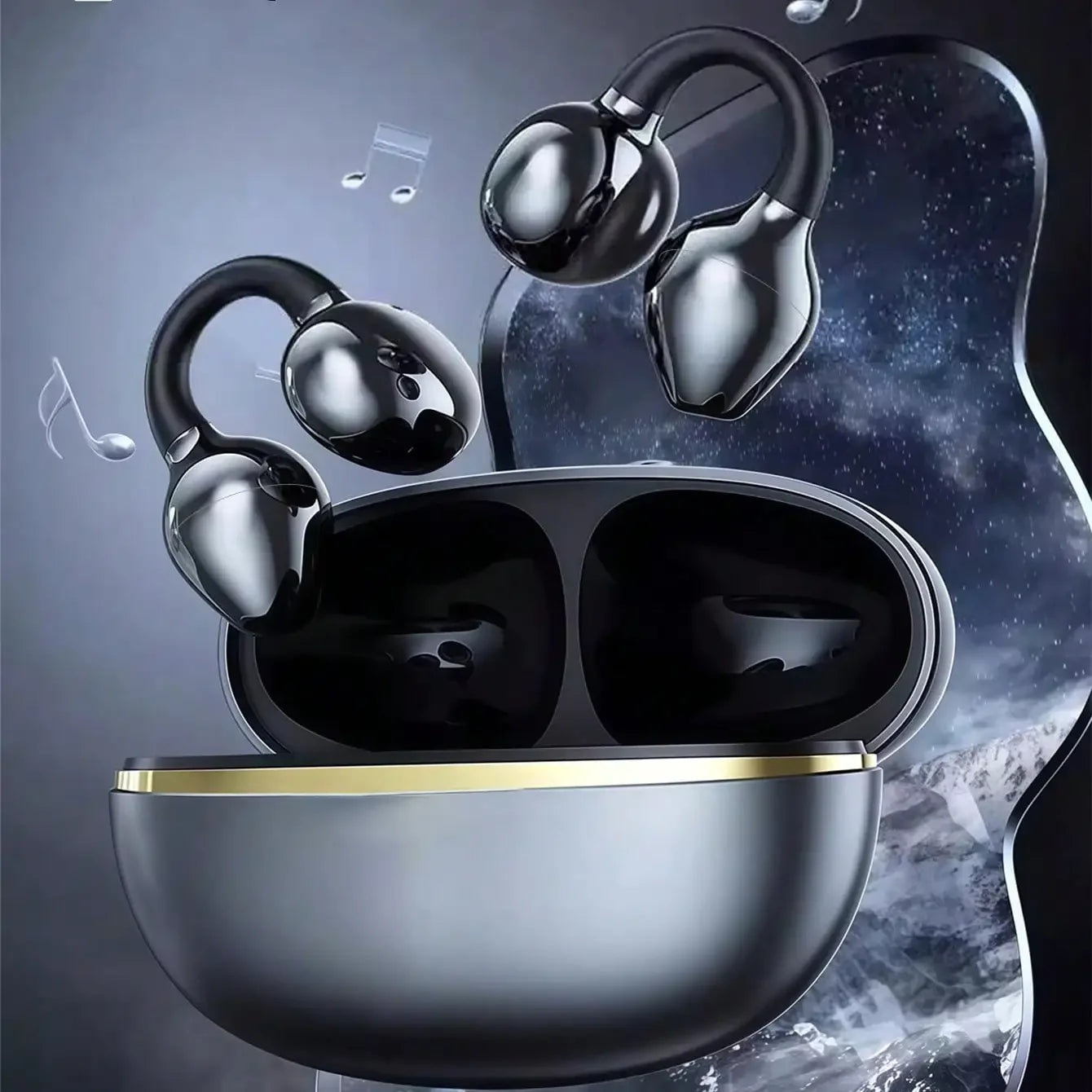 Cuffie Bluetooth Originali a Conduzione Ossea con Clip per Orecchio, Auricolari Wireless Stereo Bassi Potenti per Sport con Microfono