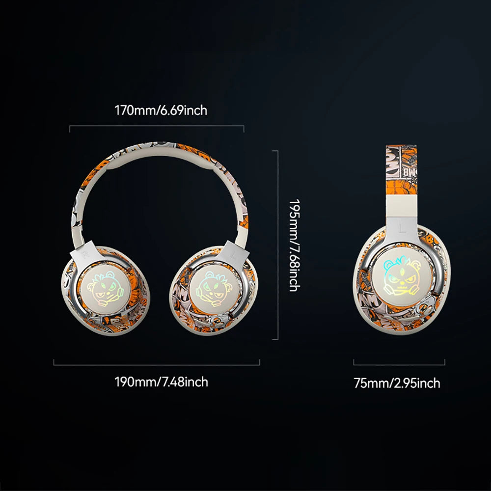 Cuffie da gioco Bluetooth 5.3 - Cuffie wireless con luci RGB, modalità a bassa latenza, microfono con cancellazione del rumore, paraorecchie confortevoli per PC