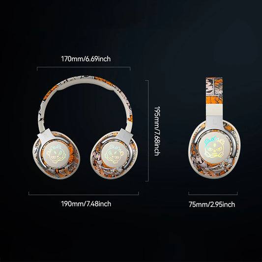 Cuffie da gioco Bluetooth 5.3 - Cuffie wireless con luci RGB, modalità a bassa latenza, microfono con cancellazione del rumore, paraorecchie confortevoli per PC