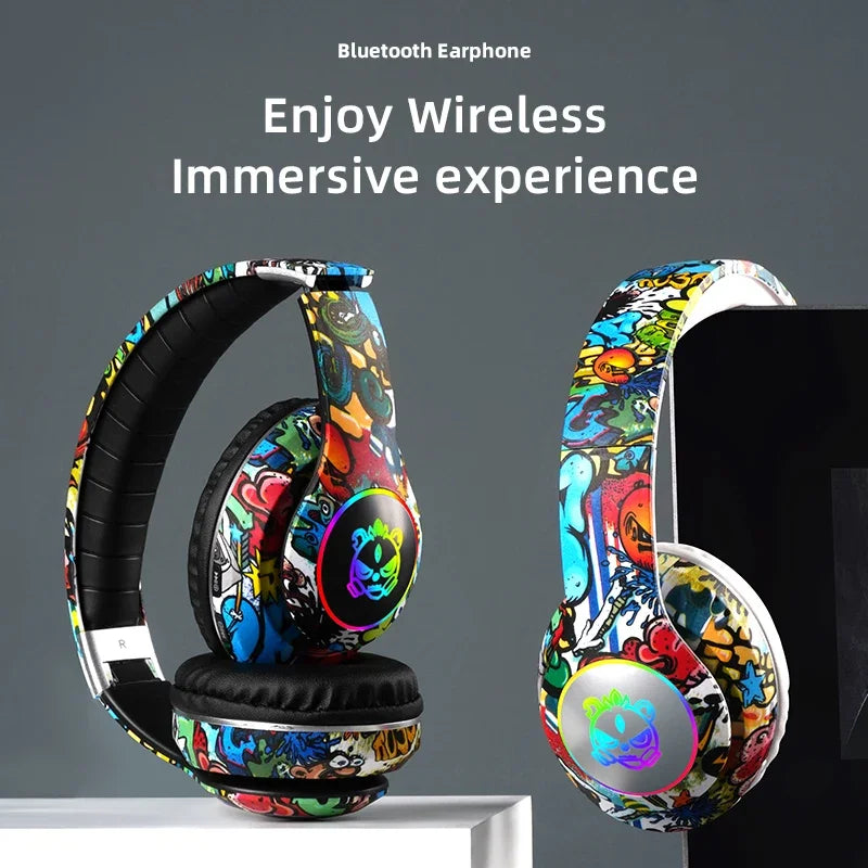 Cuffie Bluetooth Graffiti Wireless LED Light Game Doodle Cuffie wireless con microfono per bambini Ragazzo Ragazza Regalo Supporto TF Card