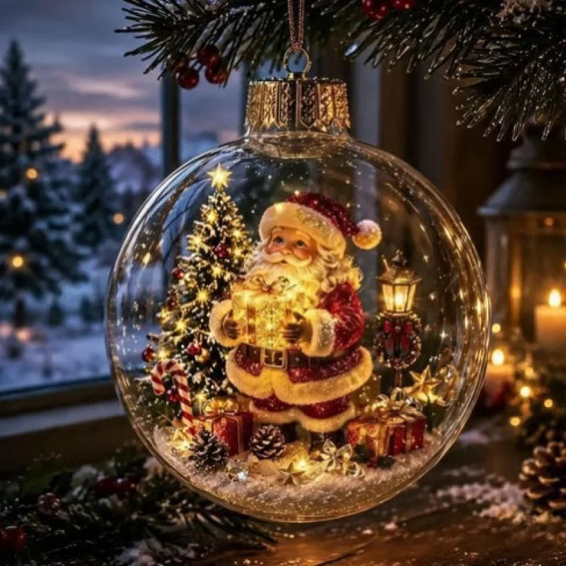 Decorazione natalizia a forma di diorama, sfera trasparente luminosa, nuovo design, decorazione invernale a forma di diorama, ideale per finestre, albero di Natale, da appendere, regali per le feste.