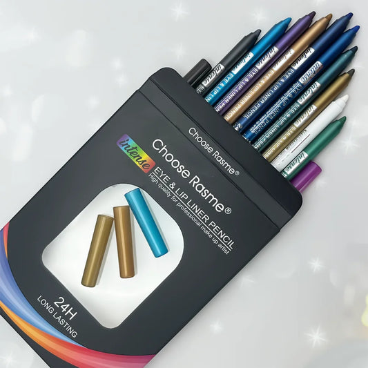 Set da 12 penne per eyeliner impermeabili con effetti scintillanti: include ombretto, evidenziatore durevole e facile da colorare
