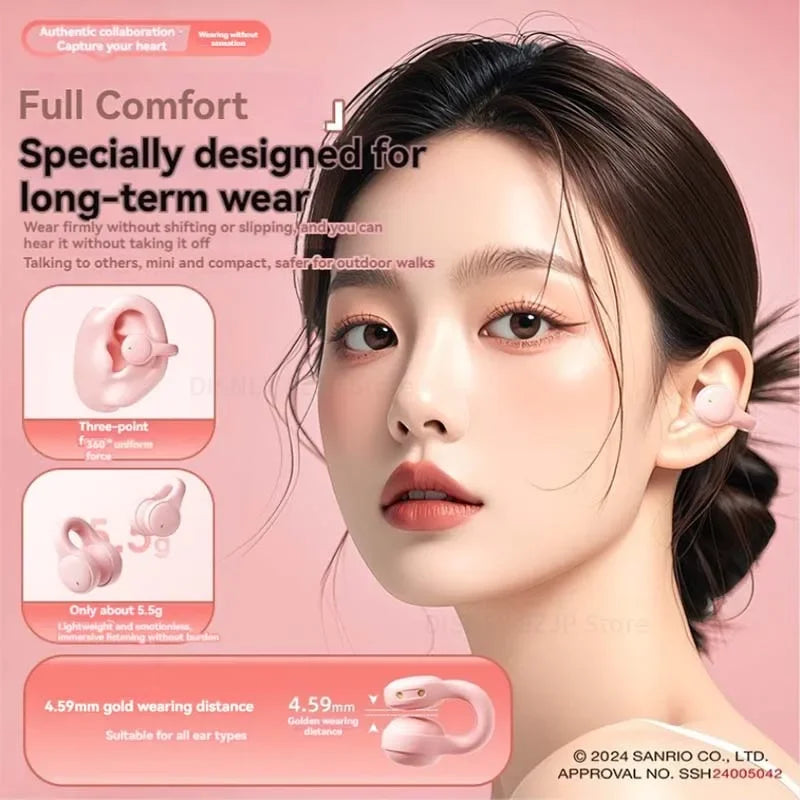 Sanrio EarClip Bluetooth 5.4 TWS Auricolari X53 Stereo HD Chiamata Auricolare con cancellazione del rumore Cuffie wireless Cuffie sportive