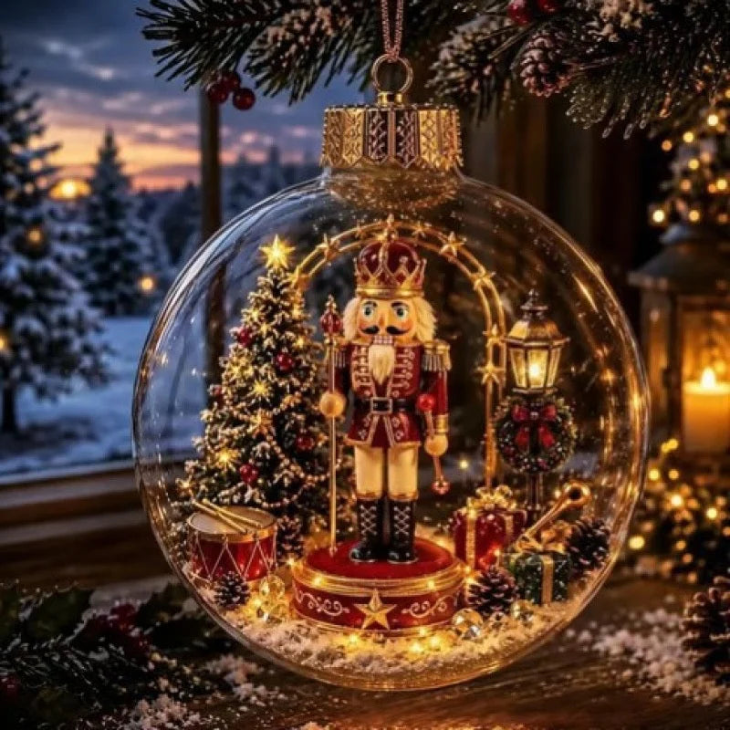 Decorazione natalizia a forma di diorama, sfera trasparente luminosa, nuovo design, decorazione invernale a forma di diorama, ideale per finestre, albero di Natale, da appendere, regali per le feste.