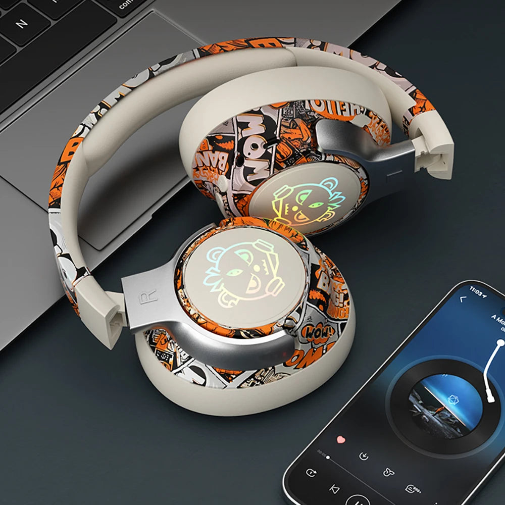 Cuffie da gioco Bluetooth 5.3 - Cuffie wireless con luci RGB, modalità a bassa latenza, microfono con cancellazione del rumore, paraorecchie confortevoli per PC