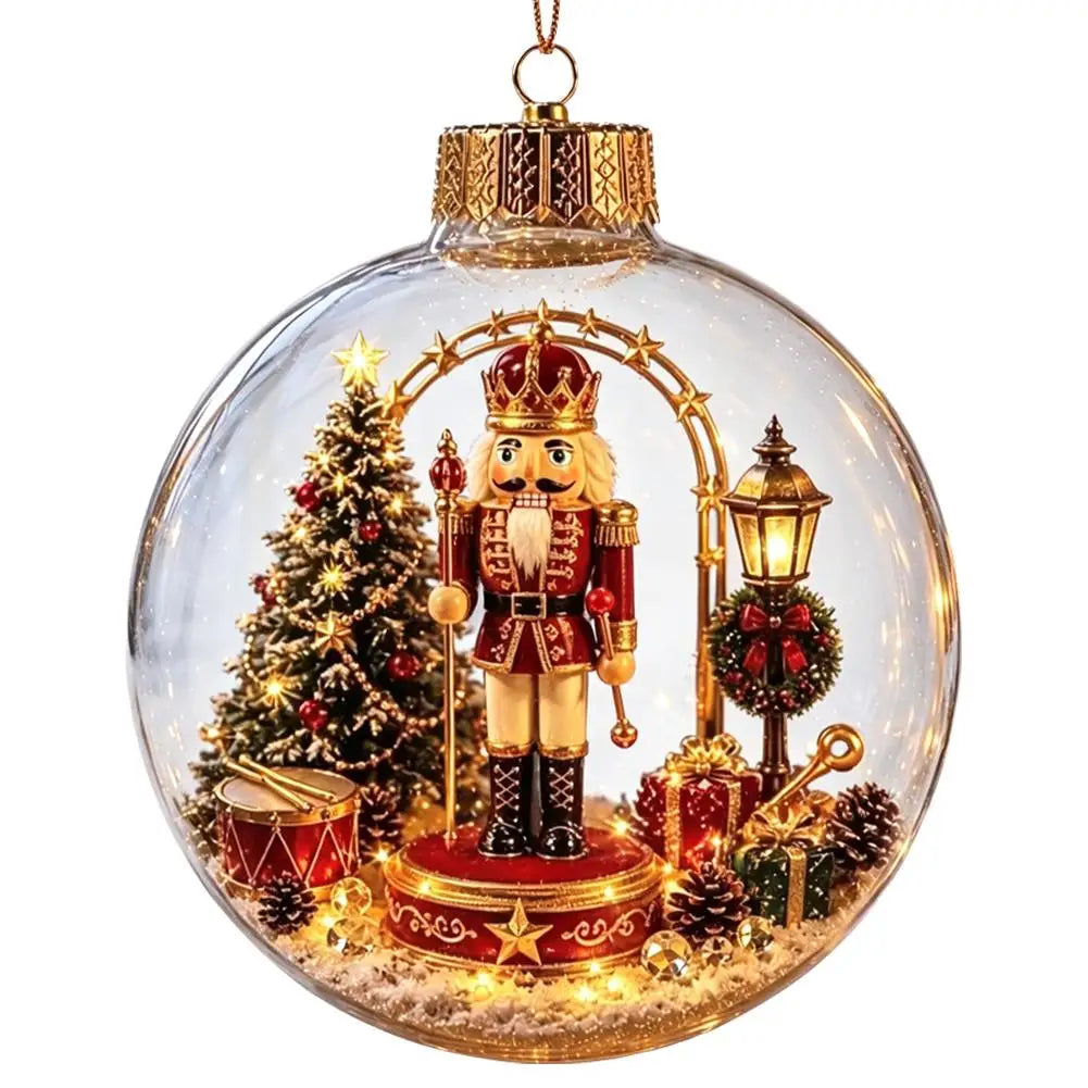 Decorazioni Natalizie con Luci, Creativo Schiaccianoci, Renna, Pupazzo di Neve, Albero di Natale Luminoso, Pendente Decorativo, Sfera di Cristallo