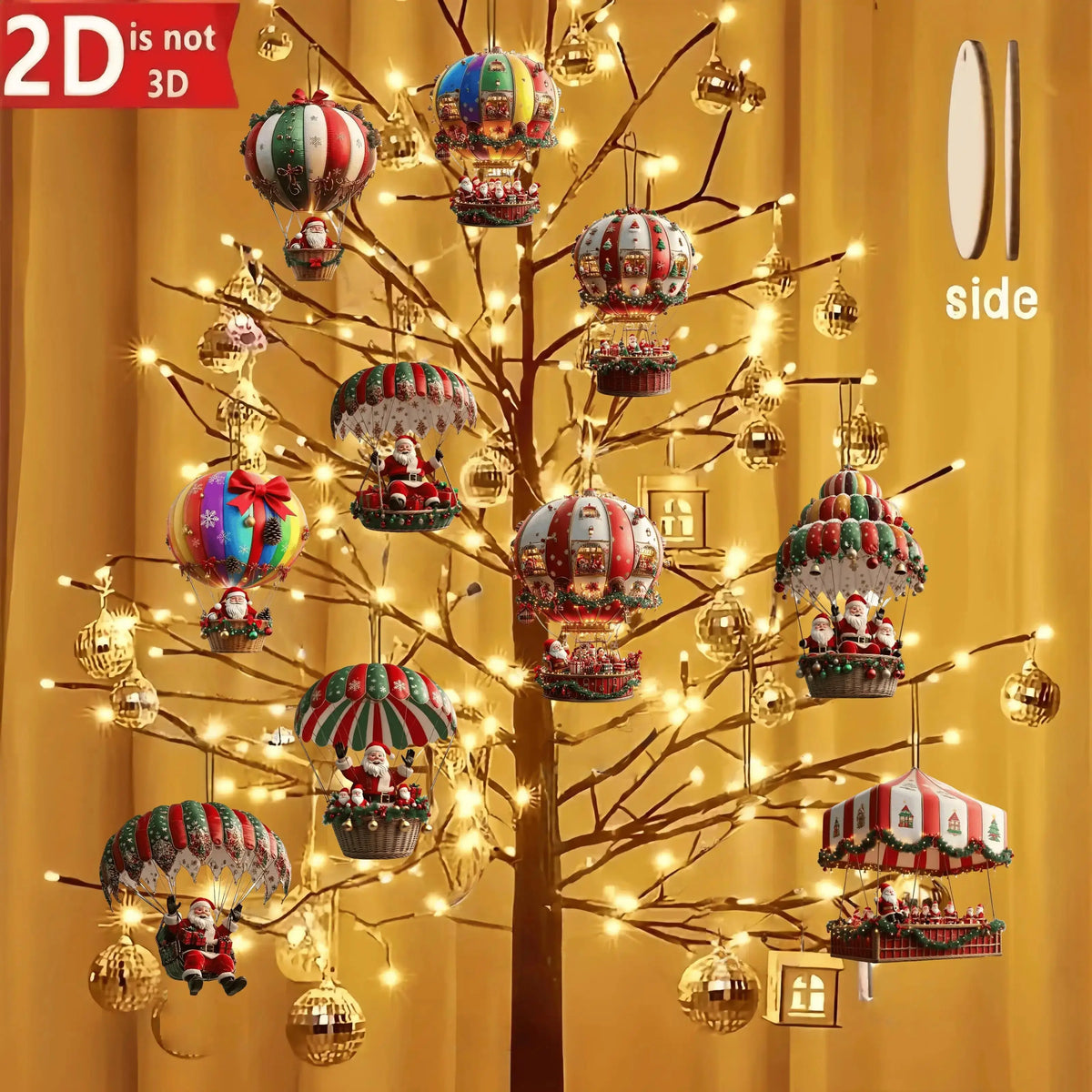 Un set di 10 pezzi di ornamenti pendenti in legno fatti a mano della serie di paracadute di Babbo Natale: perfetta decorazione regalo per le vacanze per la casa e il giardino