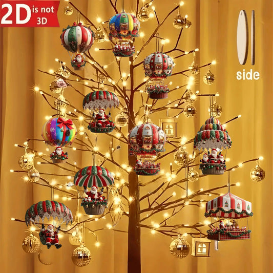 Un set di 10 pezzi di ornamenti pendenti in legno fatti a mano della serie di paracadute di Babbo Natale: perfetta decorazione regalo per le vacanze per la casa e il giardino