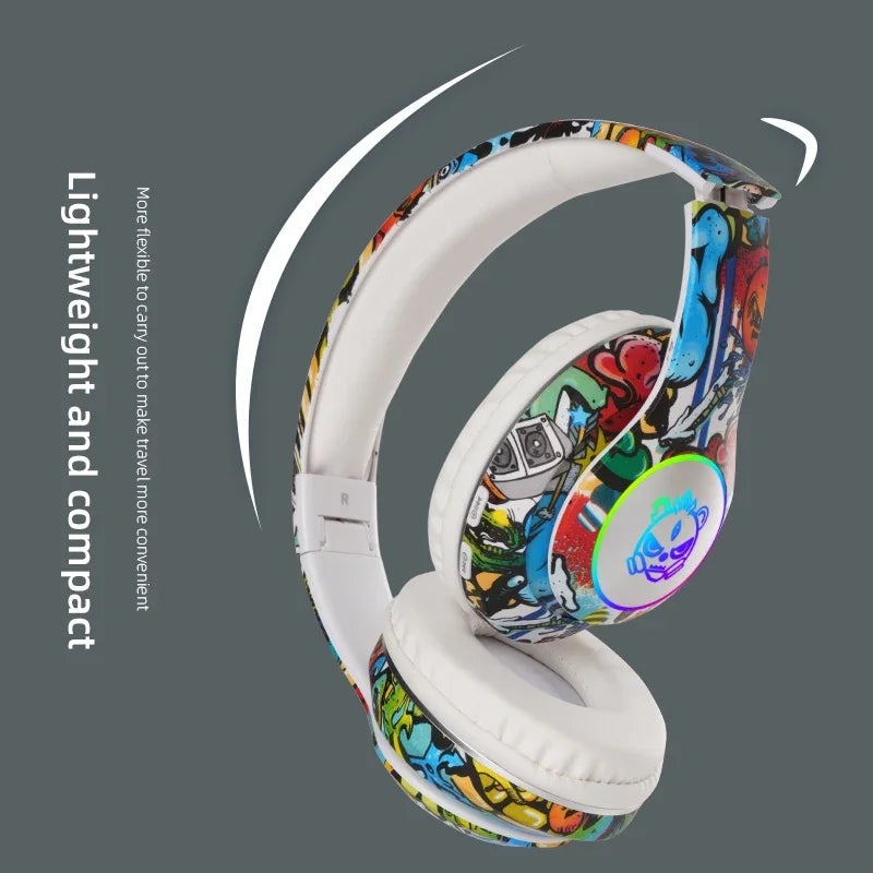 Cuffie Bluetooth Graffiti Wireless LED Light Game Doodle Cuffie wireless con microfono per bambini Ragazzo Ragazza Regalo Supporto TF Card