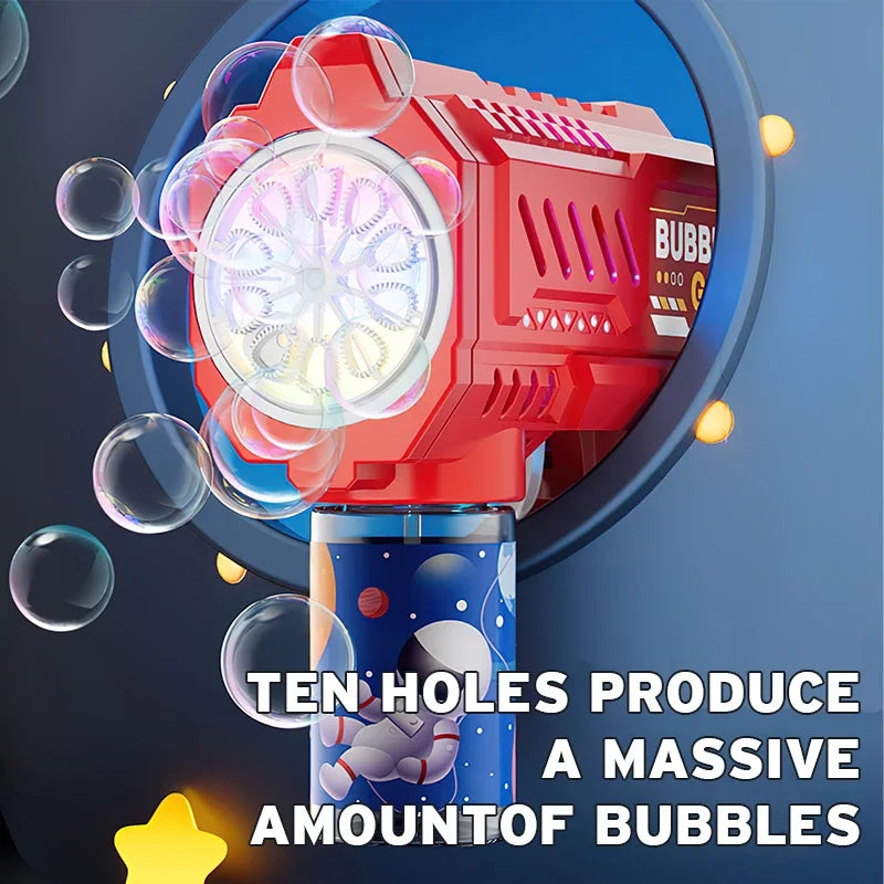 Macchina per bolle a razzo con pistola a bolle completamente automatica, soffiatore automatico con giocattolo liquido a bolle per regali di bolle all'aperto da spiaggia per bambini