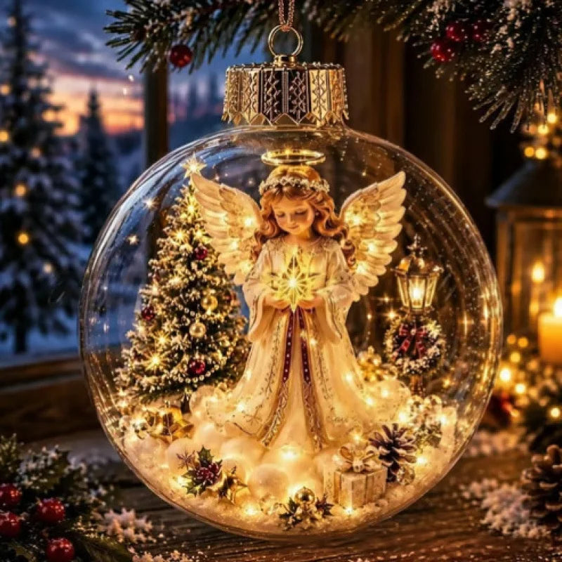 Decorazione natalizia a forma di diorama, sfera trasparente luminosa, nuovo design, decorazione invernale a forma di diorama, ideale per finestre, albero di Natale, da appendere, regali per le feste.