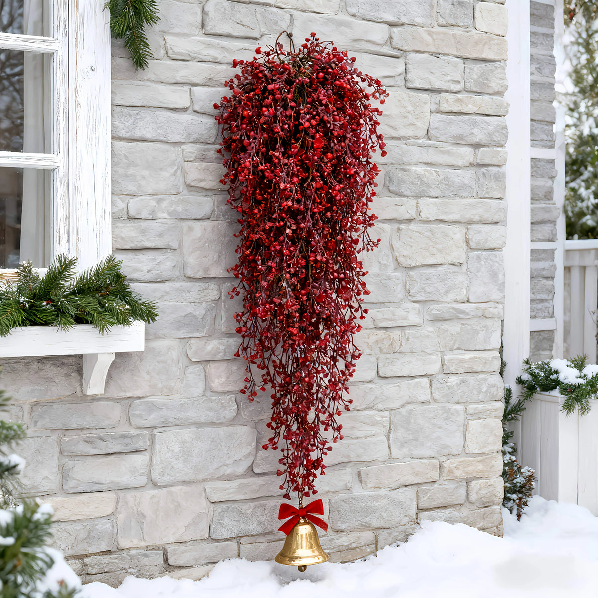 3 pezzi di piante artificiali sospese ghirlanda di plastica felce rosse pianta di edera finta per la decorazione del giardino della festa della tavola di nozze di casa di Natale