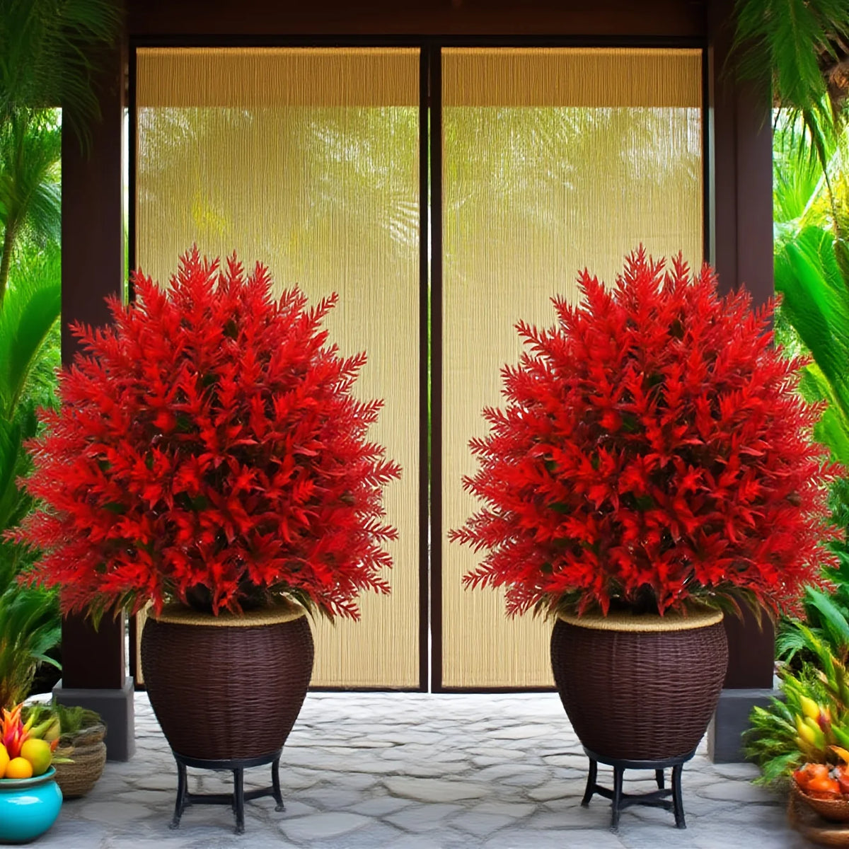 1 pezzo di fiori artificiali di palo a terra di lavanda rossa con picchetti per case di Natale, giardini di hotel, uffici, ornamenti da giardino