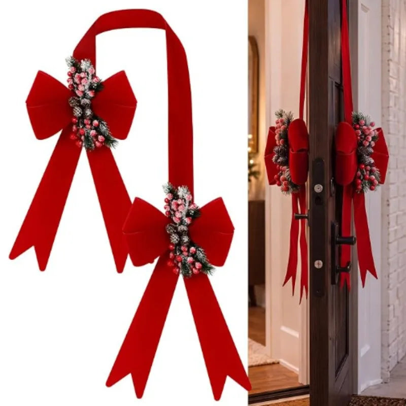 Decorazioni Natalizie per Porta con Fiocchi, Rami di Pino e Bacche Rosse, Pendente Natalizio 2027