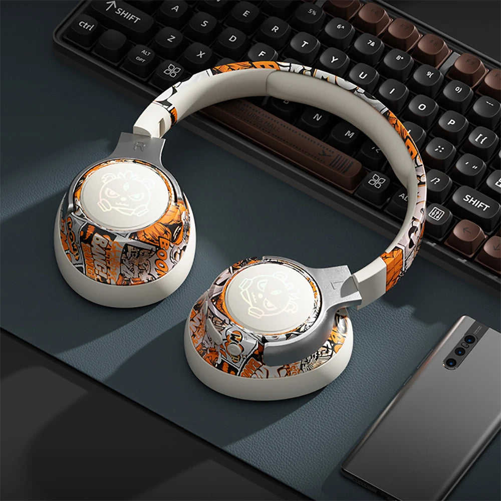 Cuffie da gioco Bluetooth 5.3 - Cuffie wireless con luci RGB, modalità a bassa latenza, microfono con cancellazione del rumore, paraorecchie confortevoli per PC