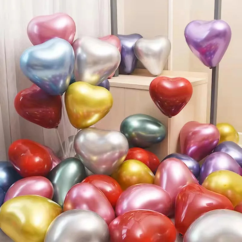 10/20/50pcs Palloncini in metallo cromato Cuore addensato Amore Metallico Oro Lattice Palloncino a elio Matrimonio Compleanno Decorazioni natalizie