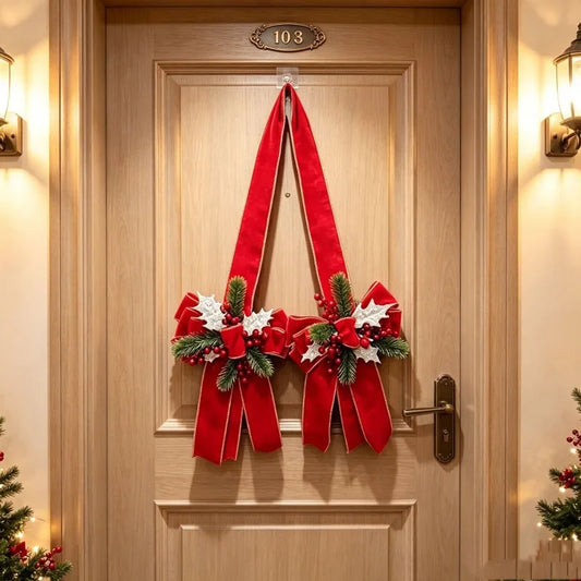 Decorazioni Natalizie per Porta con Fiocchi, Rami di Pino e Bacche Rosse, Pendente Natalizio 2027