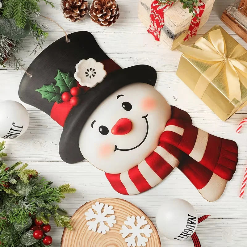 Decorazione Natalizia con Pupazzo di Neve da Appendere alla Porta, Ghirlanda Invernale in Stile Rustico, Insegna di Benvenuto per Porta d'Ingresso, Parete, Finestra e Decorazioni Natalizie per la Casa
