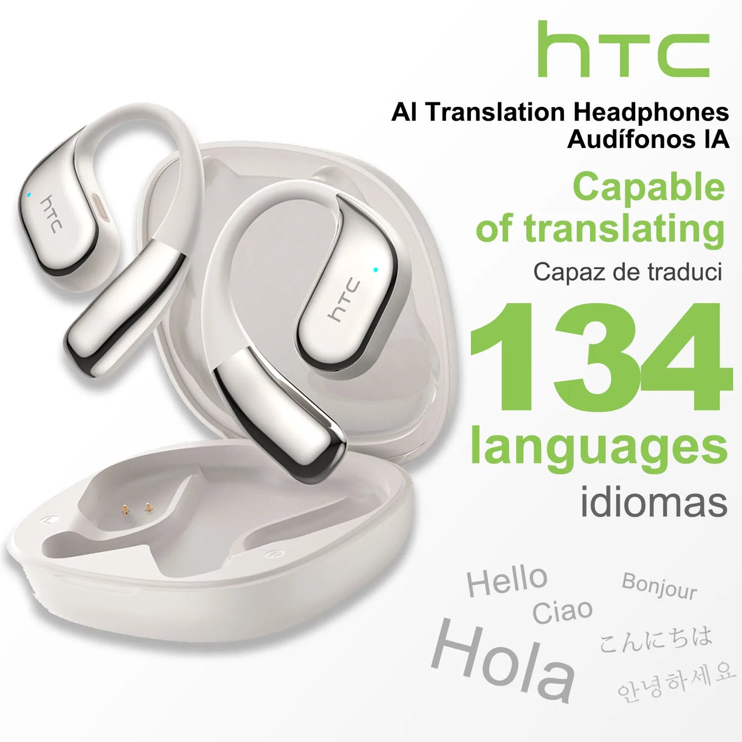 【Auricolari Traduttori AI】 HTC NE39 Cuffie Bluetooth OWS Sportive Wireless con Riduzione del Rumore e Microfono Lunga Durata