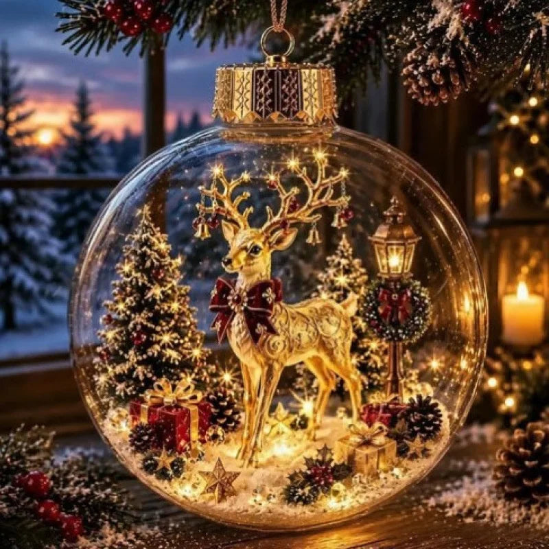 Decorazione natalizia a forma di diorama, sfera trasparente luminosa, nuovo design, decorazione invernale a forma di diorama, ideale per finestre, albero di Natale, da appendere, regali per le feste.