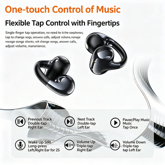 "Auricolari Bluetooth Open-Style con Display di Carica — Clip Lunga Batteria"