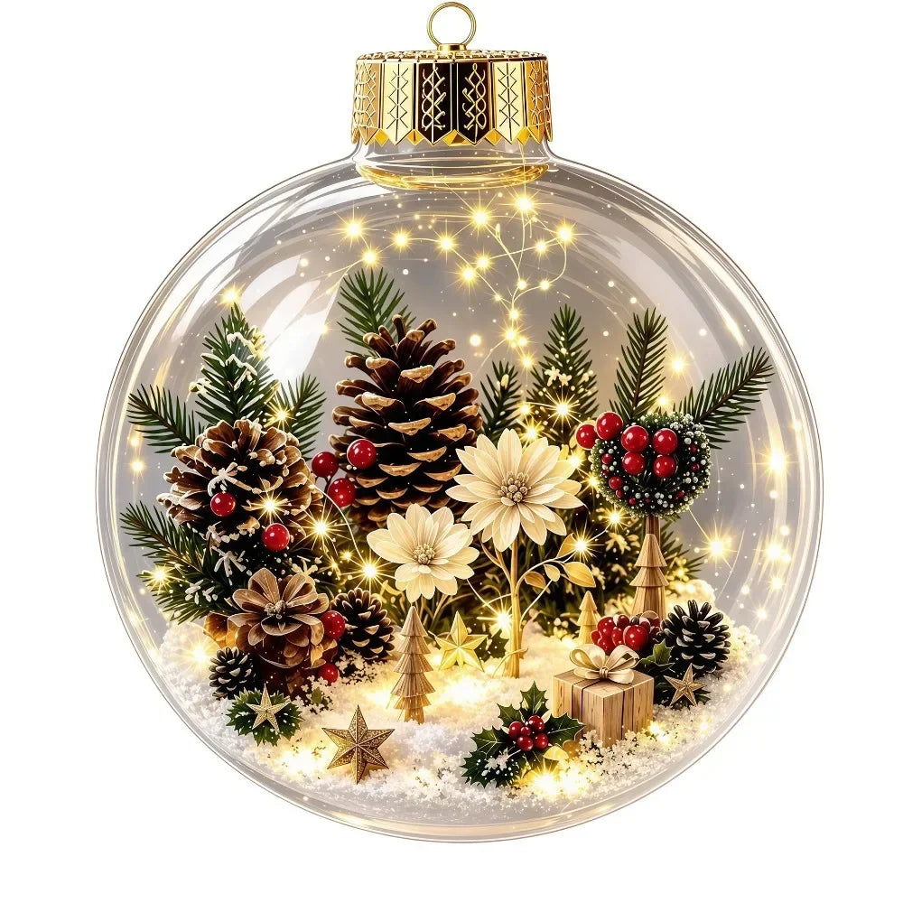 1 pezzo di ornamento natalizio a forma di palla in acrilico da 8 cm, design trasparente con ciondolo luminoso di Babbo Natale, decorazione natalizia da appendere.
