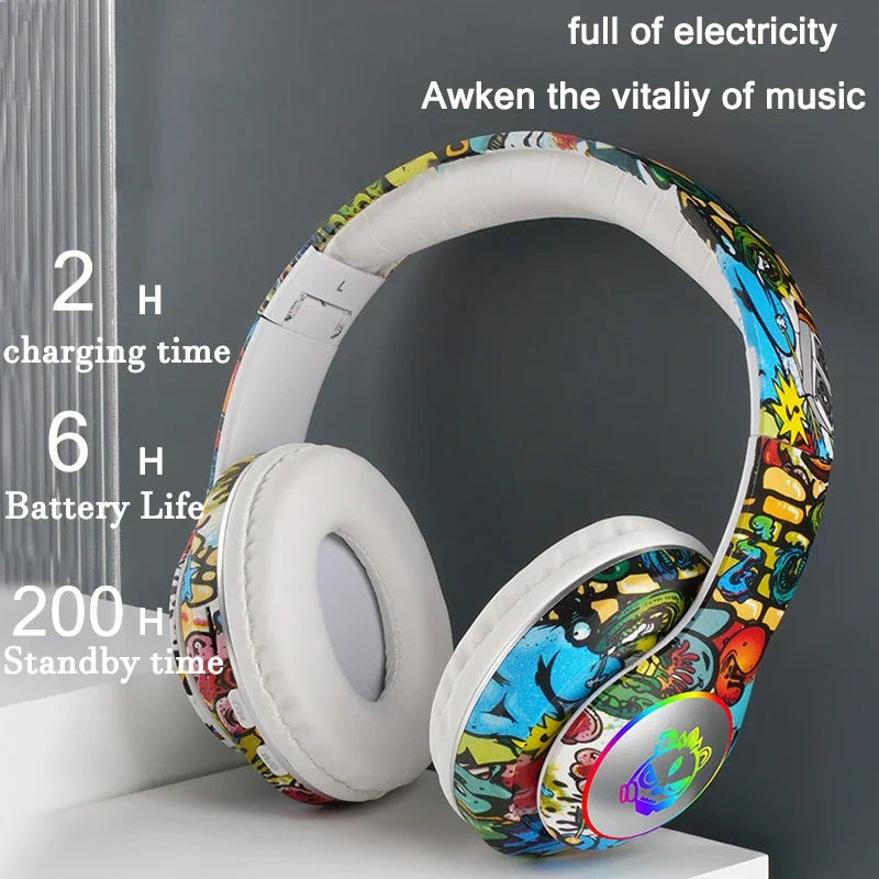Cuffie Bluetooth Graffiti Wireless LED Light Game Doodle Cuffie wireless con microfono per bambini Ragazzo Ragazza Regalo Supporto TF Card