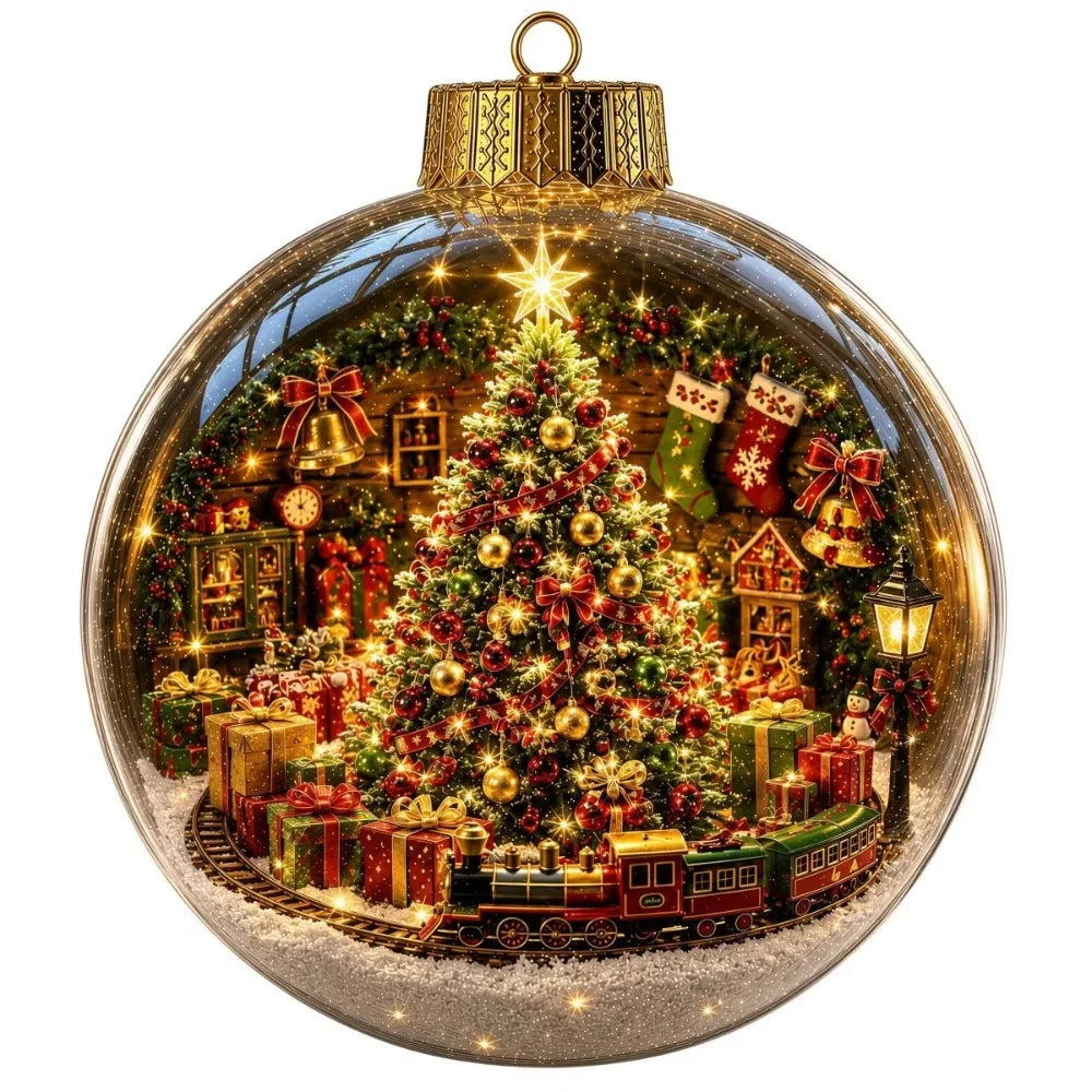 1 pezzo di ornamento natalizio a forma di palla in acrilico da 8 cm, design trasparente con ciondolo luminoso di Babbo Natale, decorazione natalizia da appendere.