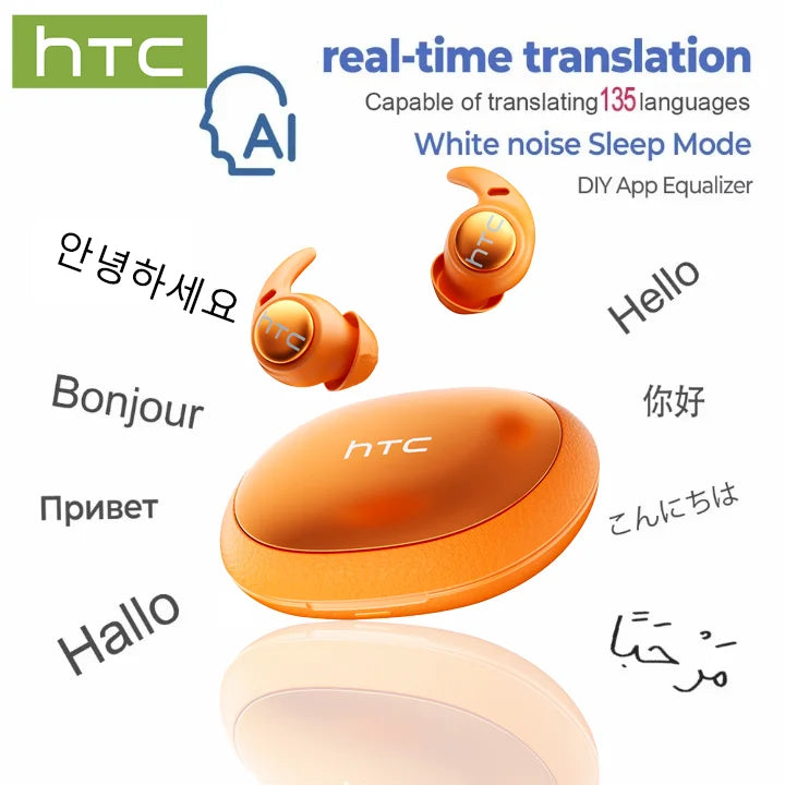 Auricolari Wireless HTC NE76 TWS con Traduttore AI, Mini Invisibili per il Sonno, Cancellazione del Rumore ENC, Bluetooth 5.3 a Bassa Latenza