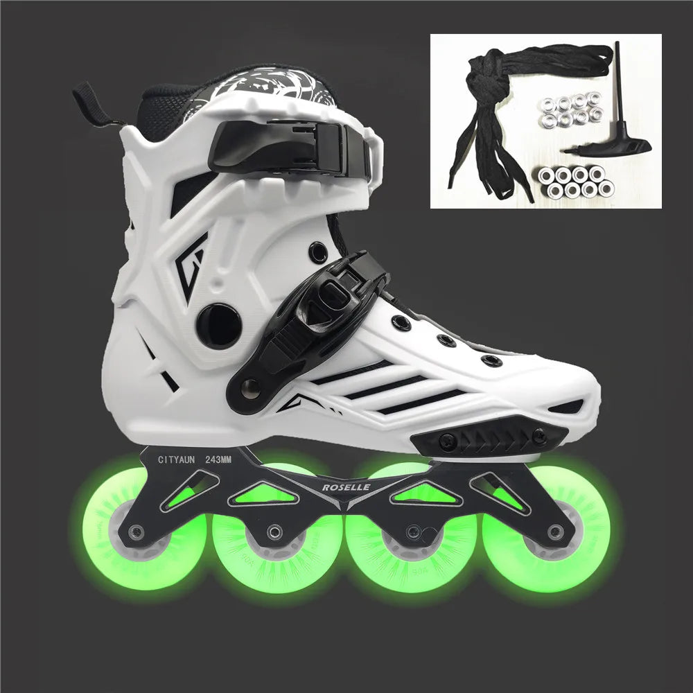 Scarpe da pattini a LED da 80 mm per scarpe da skate in linea FSK Slalom Bianco Rosso Blu Rosa Flash colorato 4 ruote / 3 ruote Speed Shine