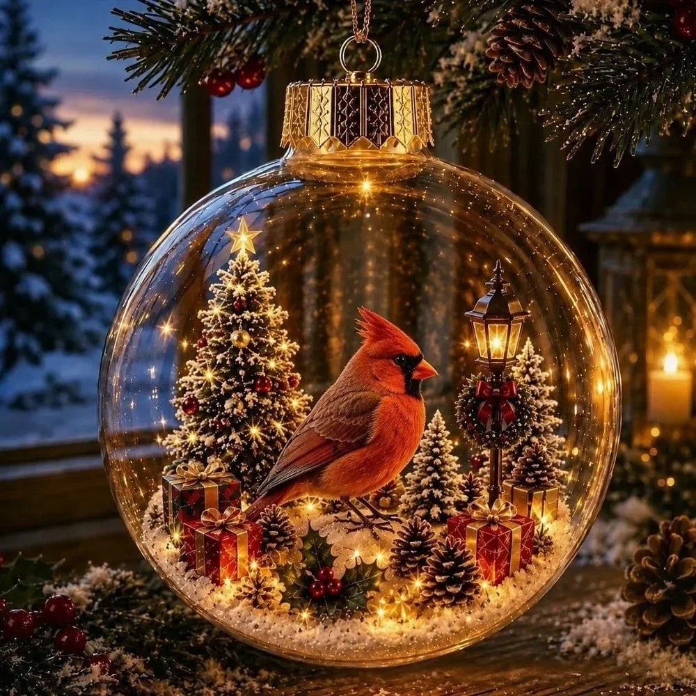 1 pezzo di ornamento natalizio a forma di palla in acrilico da 8 cm, design trasparente con ciondolo luminoso di Babbo Natale, decorazione natalizia da appendere.