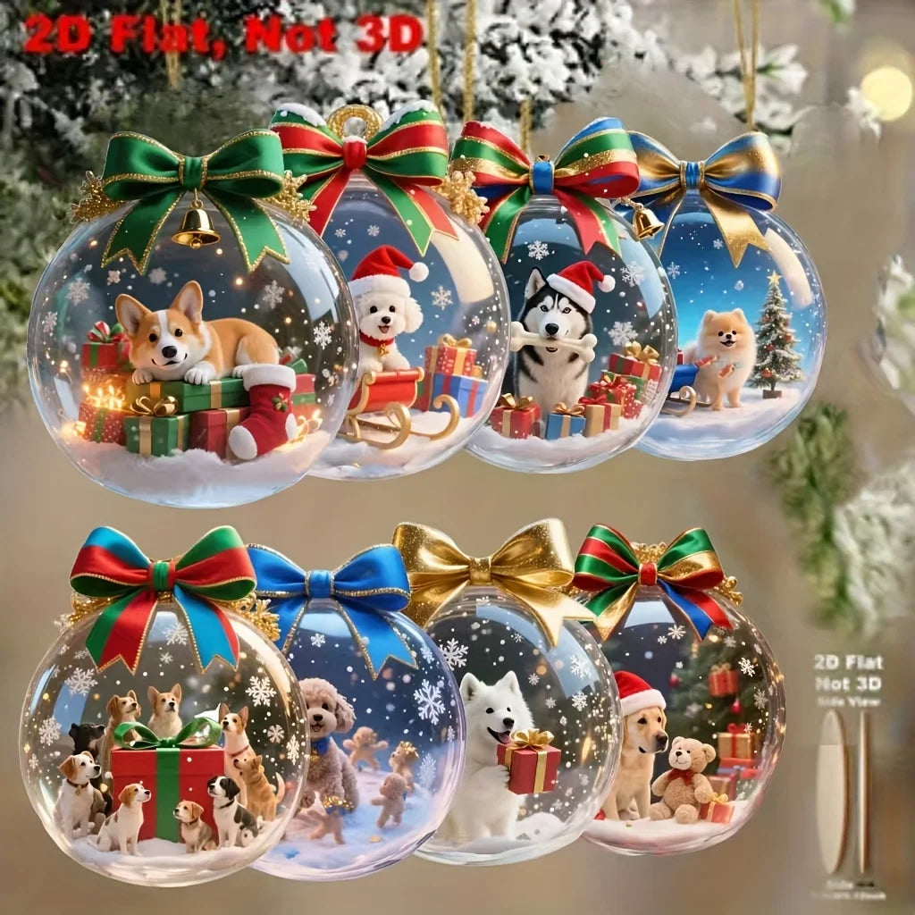 Set da 8 pezzi di decorazioni natalizie con palline pendenti in legno 2D per cani carini per la finestra di casa, l'ufficio, l'aula, il cortile e l'arredamento delle feste