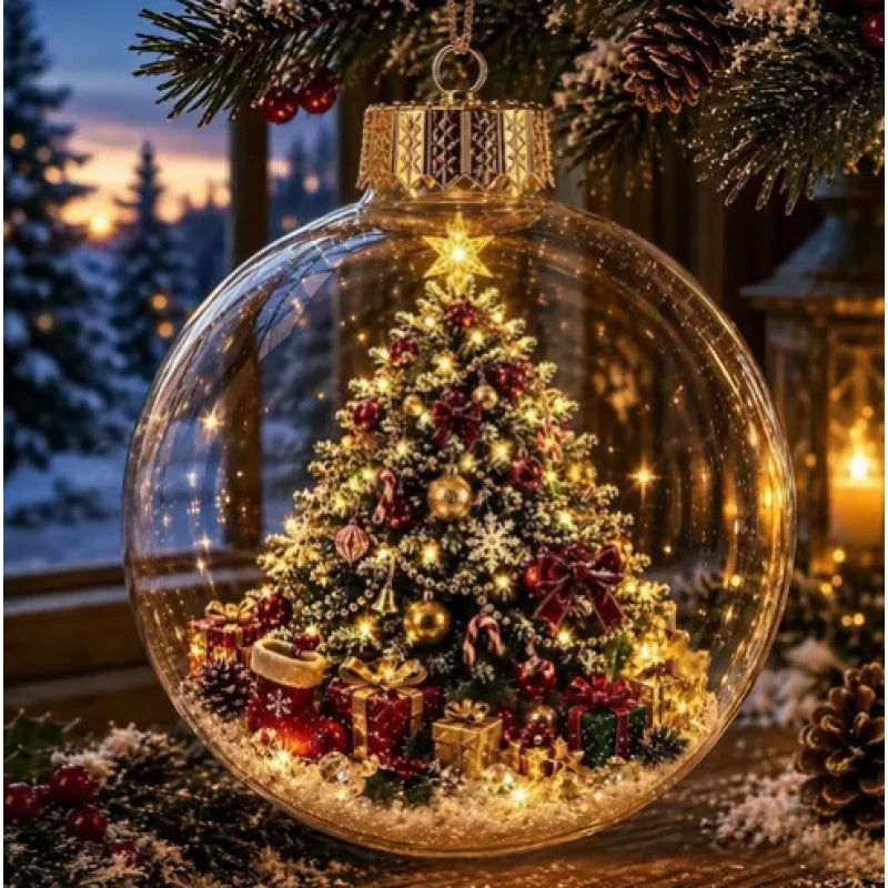 Decorazione natalizia a forma di diorama, sfera trasparente luminosa, nuovo design, decorazione invernale a forma di diorama, ideale per finestre, albero di Natale, da appendere, regali per le feste.