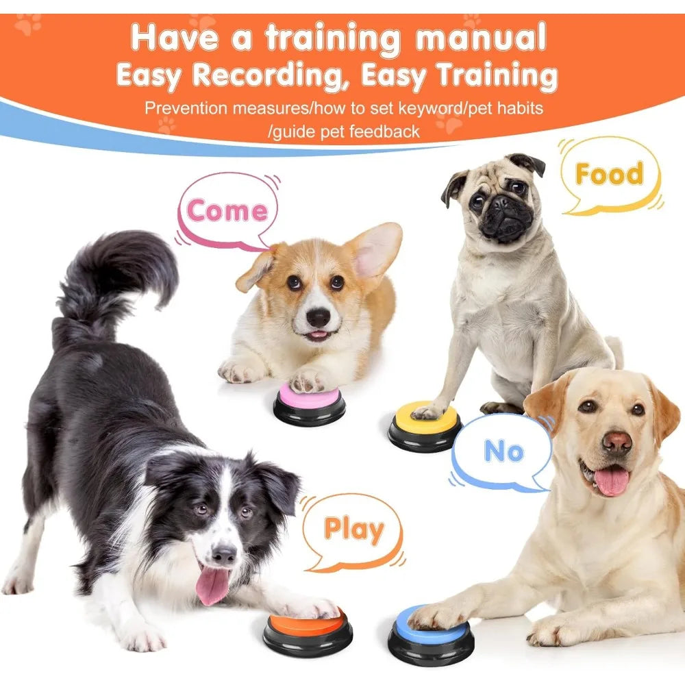 Pulsanti per cani per comunicazione, Pulsanti per parcheggi per cani, 8 pulsanti sonori registrabili + 24 modelli di scena + 1 tappetino per bottoni per cani + 16 AAA