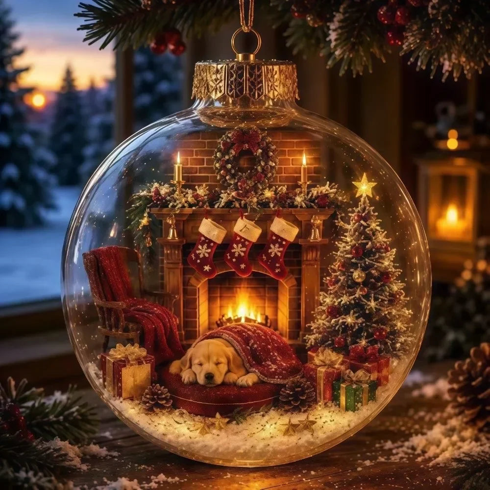 1 pezzo di ornamento natalizio a forma di palla in acrilico da 8 cm, design trasparente con ciondolo luminoso di Babbo Natale, decorazione natalizia da appendere.