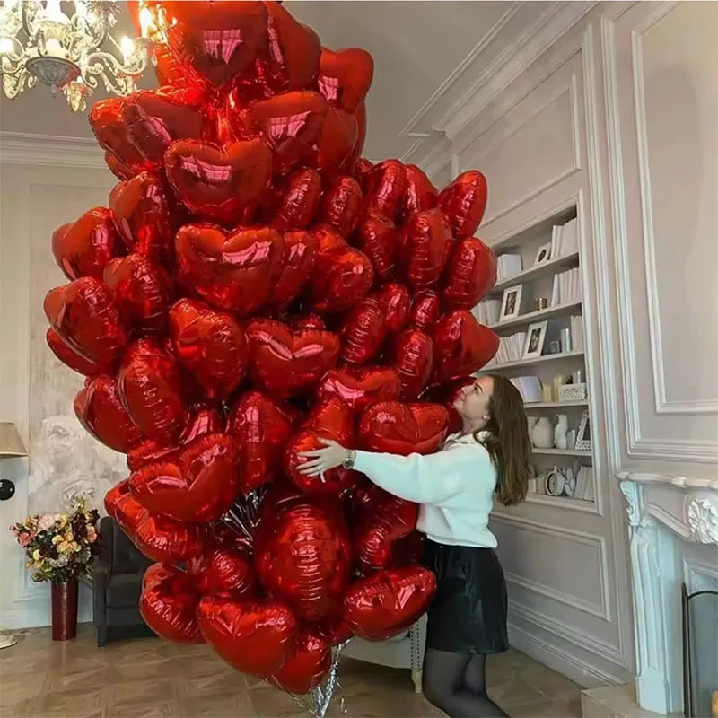 50 Pezzi Palloncini a Cuore in Foil Rosso 5/10/18/32 Pollici per San Valentino, Decorazione Romantica, Sfondo per Compleanni e Anniversari