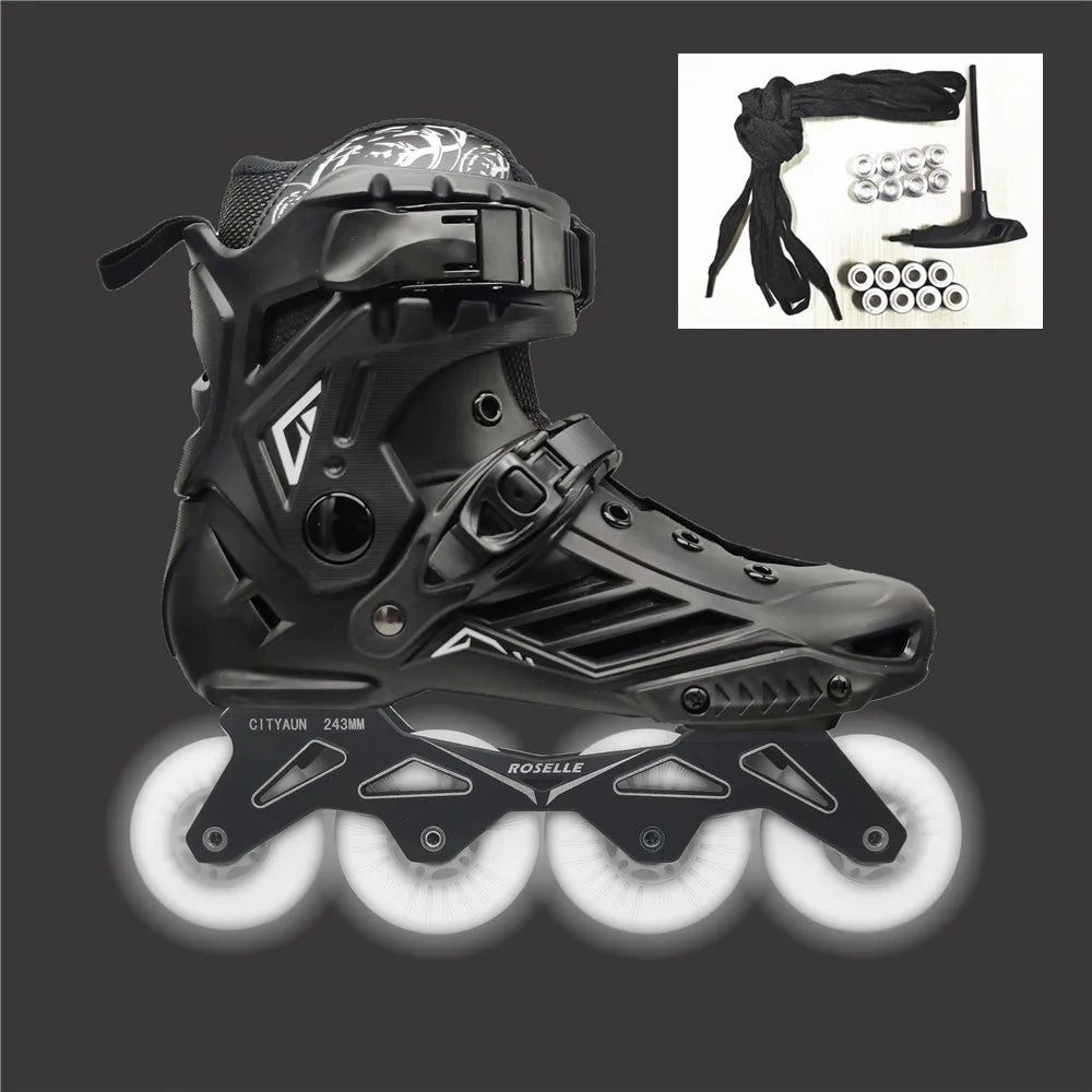 Scarpe da pattini a LED da 80 mm per scarpe da skate in linea FSK Slalom Bianco Rosso Blu Rosa Flash colorato 4 ruote / 3 ruote Speed Shine