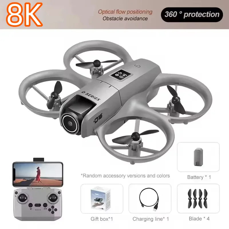 Mini Drone D16 con Doppia Fotocamera 8K HD Professionale 180 °   Drone UAV 2026 Nuovo con Posizionamento GPS Regolabile Elettricamente e Sistema di Elusione Ostacoli Senza Spazzole