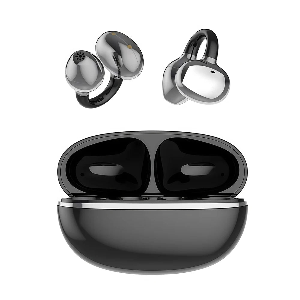 Cuffie Bluetooth Originali a Conduzione Ossea con Clip per Orecchio, Auricolari Wireless Stereo Bassi Potenti per Sport con Microfono