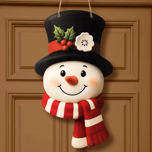Decorazione Natalizia con Pupazzo di Neve da Appendere alla Porta, Ghirlanda Invernale in Stile Rustico, Insegna di Benvenuto per Porta d'Ingresso, Parete, Finestra e Decorazioni Natalizie per la Casa