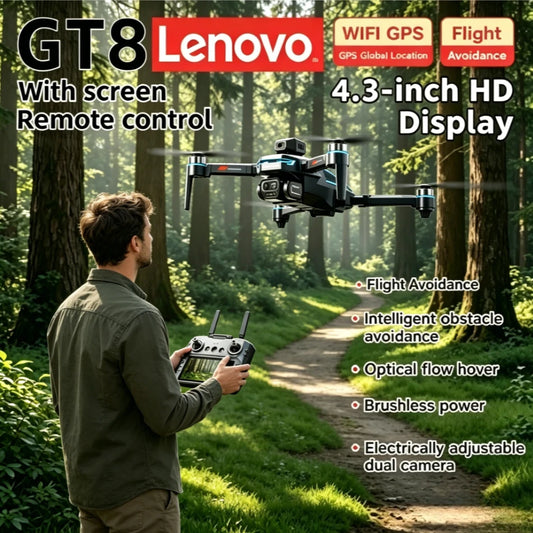 Drone Lenovo GT8 con Fotocamera Professionale 4K 8K, Evitamento Ostacoli, FPV, Pieghevole, Telecomando con Schermo Grande